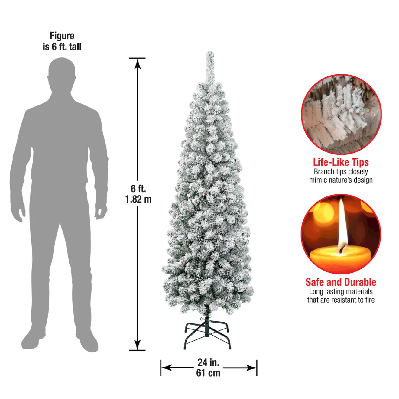Sale 6 ft. Acacia Pencil Slim Flocked Tree Unlit|6 To 6.5 Feet