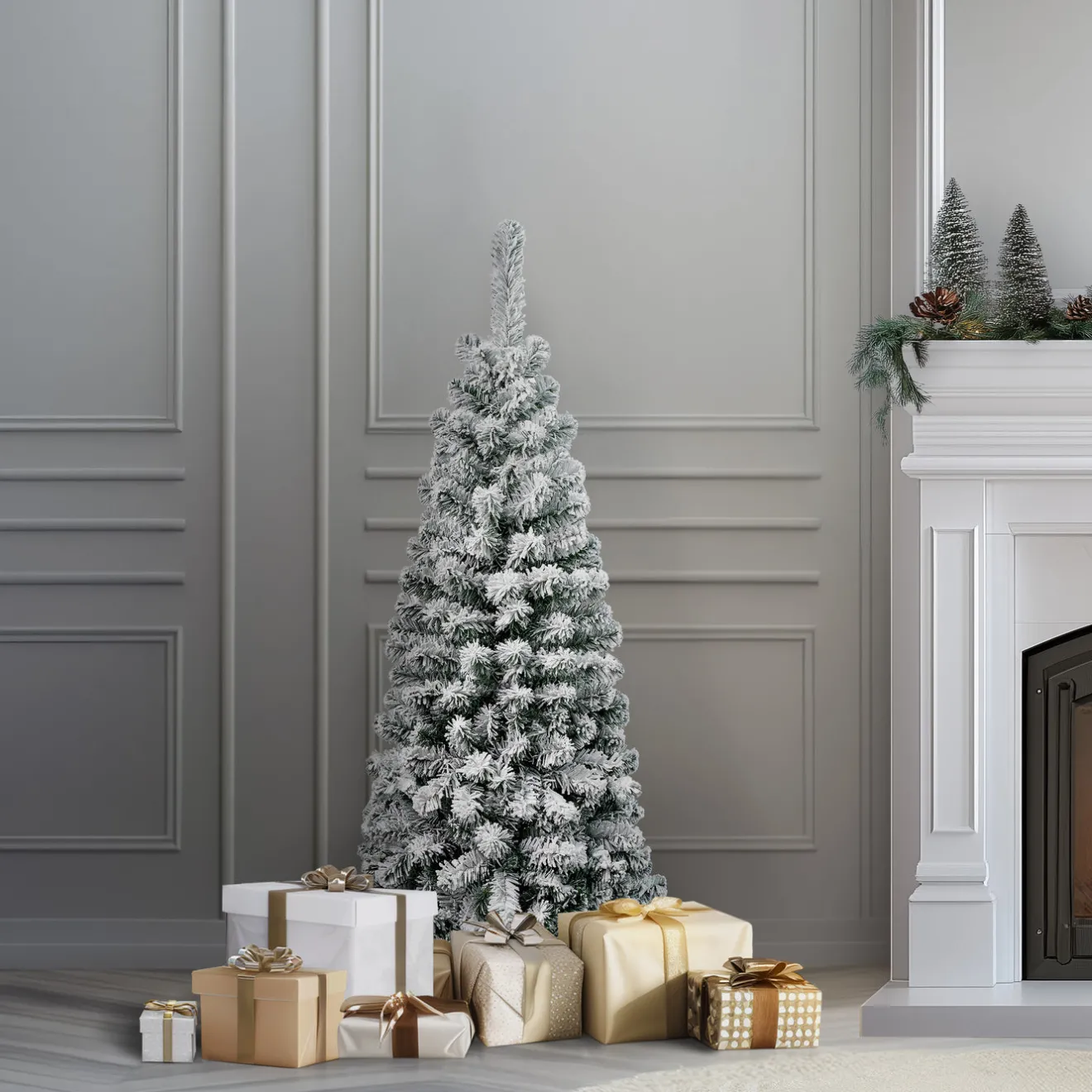 New 4.5 ft. Acacia Pencil Slim Flocked Tree Pencil Slim|Unlit