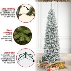 Hot 7.5 ft. Acacia Pencil Slim Flocked Tree Pencil Slim|Unlit