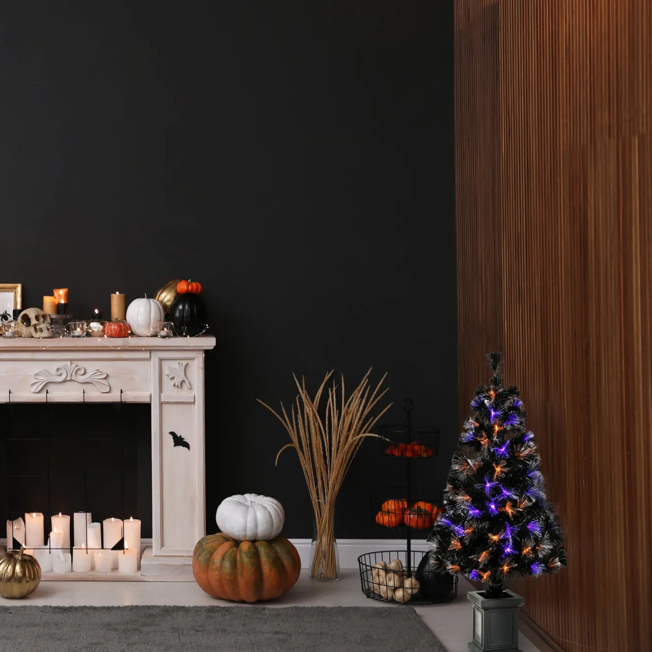 Best 4 ft. Halloween Pre Lit Black Tree Decoration with Fiber Optic, LED Lights Trees