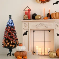 Best 4 ft. Halloween Pre-Lit Black Tree with Fiber Optic, Candy Corn LED Light Trees