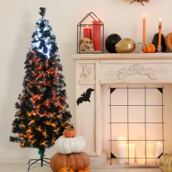 Discount 6 ft. Halloween Pre-Lit Black Tree with Fiber Optic, Candy Corn LED Lights Trees