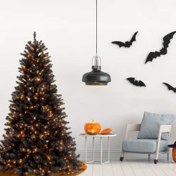 Hot 6. ft. Halloween Pre-Lit North Valley Spruce Full Black Tree with White Lights Trees