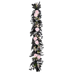 Online 6 ft. Halloween Pretty Morbid Pink Carnation Wreath with Silver Pumpkins Garlands