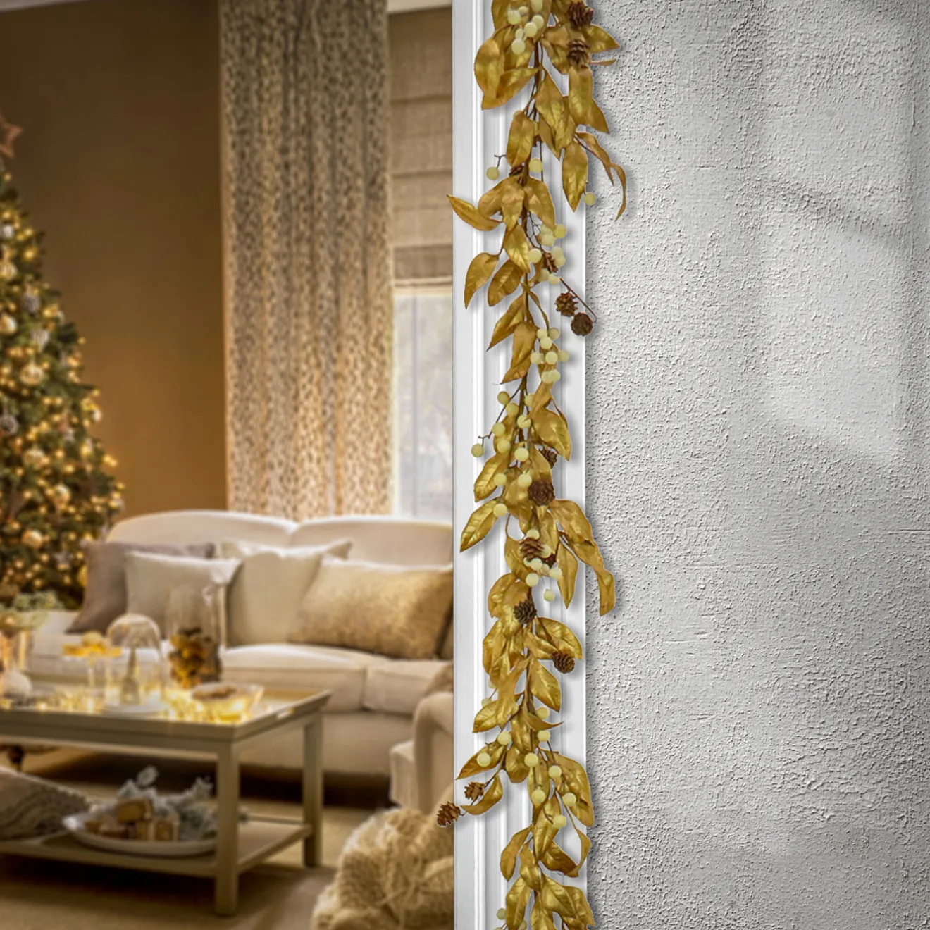 Discount 9 ft. HGTV Home Collection Metallic Gold Laurel Garland Unlit Christmas Garlands|7-10 Feet Christmas Garlands