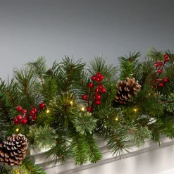 Discount 9 ft. Iced Berry Pine Garland with LED Lights 7-10 Feet Christmas Garlands