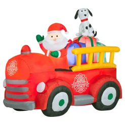 New 6 ft. Inflatable Santa in Vintage Firetruck with LED Lights Inflatable Decorations