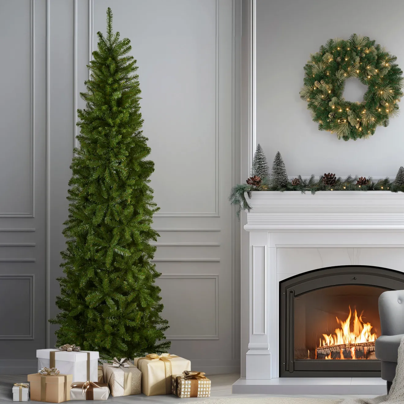 New 9 ft. Kingswood Fir Pencil Tree Pencil Slim|Unlit