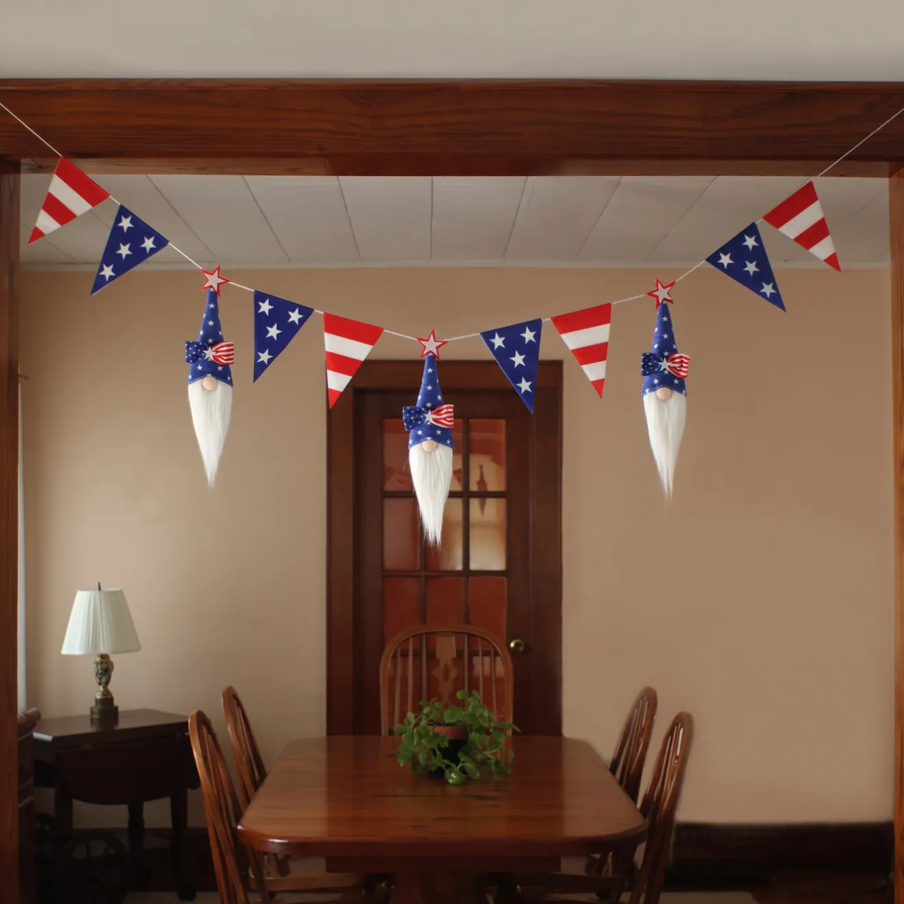New 6 ft. Patriotic Flags and Blue Gnomes Garland Decorations