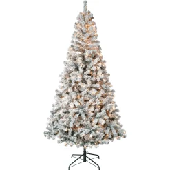 Clearance 7.5 ft. Pre-Lit Acacia Flocked Tree with Clear Lights Full|Pre-Lit