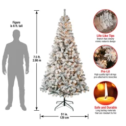 Clearance 7.5 ft. Pre-Lit Acacia Flocked Tree with Clear Lights Full|Pre-Lit