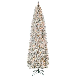Outlet 9 ft. Pre-Lit Acacia Flocked Slim Tree with Clear Lights Slim|Pre-Lit