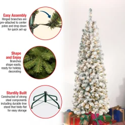 Clearance 6 ft. Pre-Lit Acacia Pencil Slim Flocked Tree with Clear Lights Pencil Slim|Pre-Lit