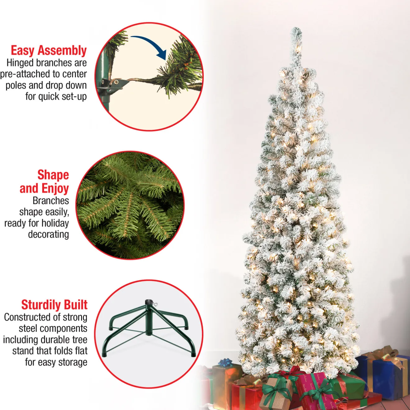 Clearance 6 ft. Pre-Lit Acacia Pencil Slim Flocked Tree with Clear Lights Pencil Slim|Pre-Lit