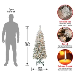 4.5 ft. Pre-Lit Acacia Pencil Slim Flocked Tree with Clear Lights Pencil Slim|Pre-Lit