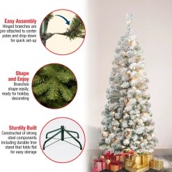4.5 ft. Pre-Lit Acacia Pencil Slim Flocked Tree with Clear Lights Pencil Slim|Pre-Lit