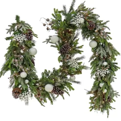 Hot 9 ft. Pre-Lit Alpine Decorated Garland with Warm White LED Lights Pre-Lit Christmas Garlands|7-10 Feet Christmas Garlands
