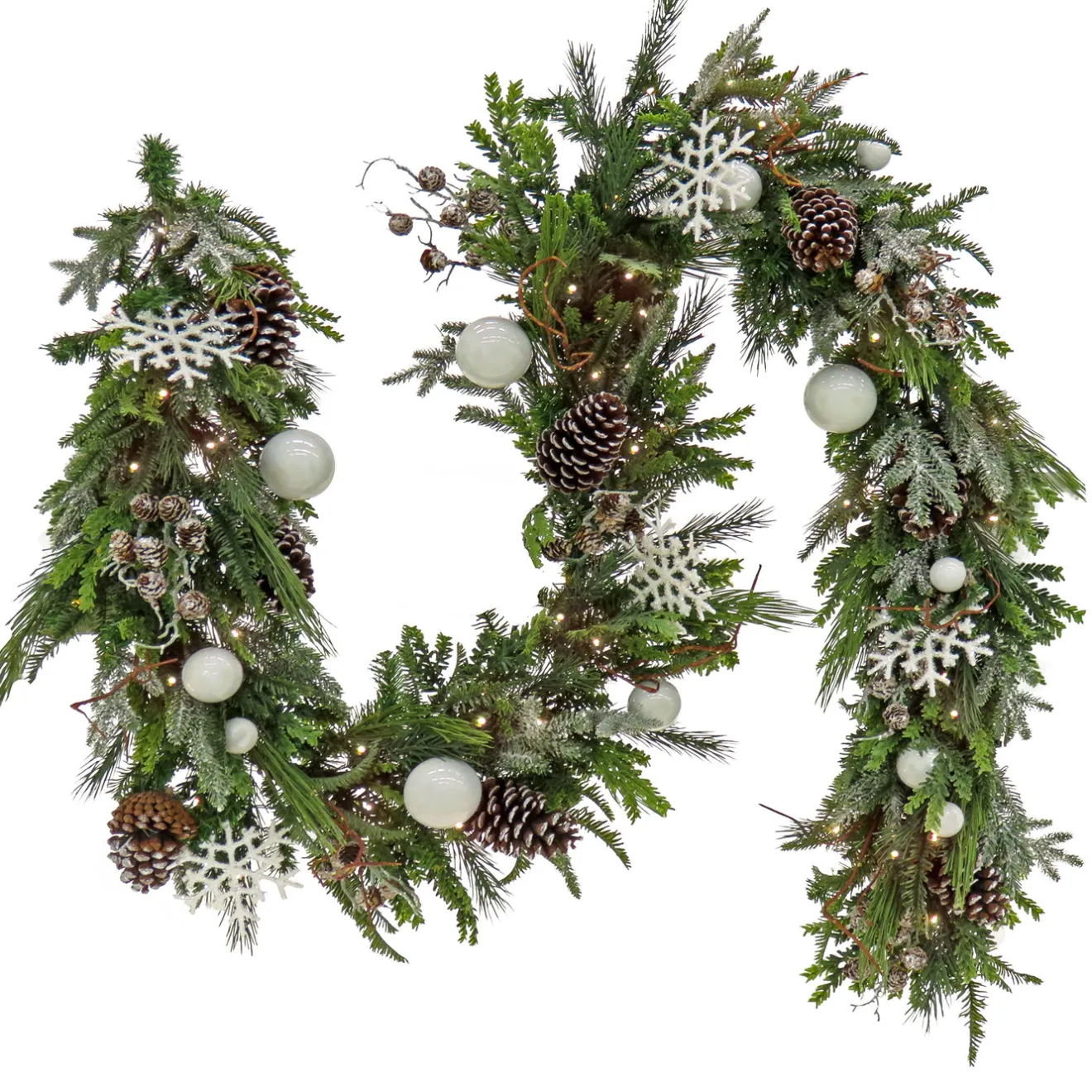 Hot 9 ft. Pre-Lit Alpine Decorated Garland with Warm White LED Lights Pre-Lit Christmas Garlands|7-10 Feet Christmas Garlands