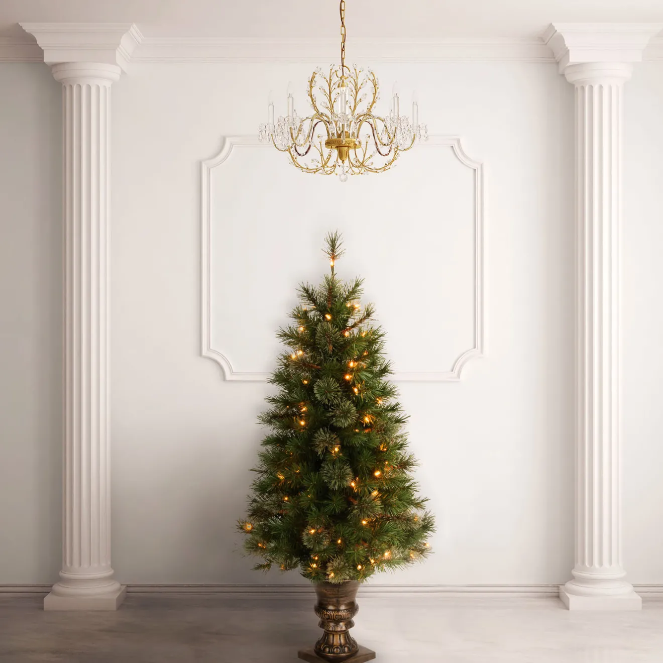 Discount 4 ft. Pre-Lit Atlanta Spruce Tree with Clear Lights Entrance|Pre-Lit