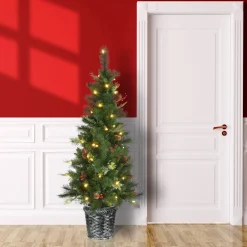 Discount 5 ft. Pre-Lit Buzzard Pine Slim Tree with LED Lights Slim|Pre-Lit