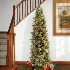 Hot 9 ft. Pre-Lit Carolina Pine Slim Tree with Clear Lights Pencil Slim|Pre-Lit