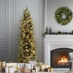 New 7.5 ft. Pre-Lit Carolina Pine Slim Tree with Clear Lights Slim|Pre-Lit