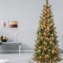 Hot 7.5 ft. Pre-Lit Charleston Pine Slim Tree with Clear Lights Slim|Pre-Lit