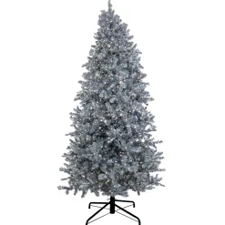 Clearance 9 ft. Pre-Lit Christmas Matt Silver Silver Metallic Tree Full|Pre-Lit