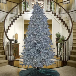 Clearance 9 ft. Pre-Lit Christmas Matt Silver Silver Metallic Tree Full|Pre-Lit
