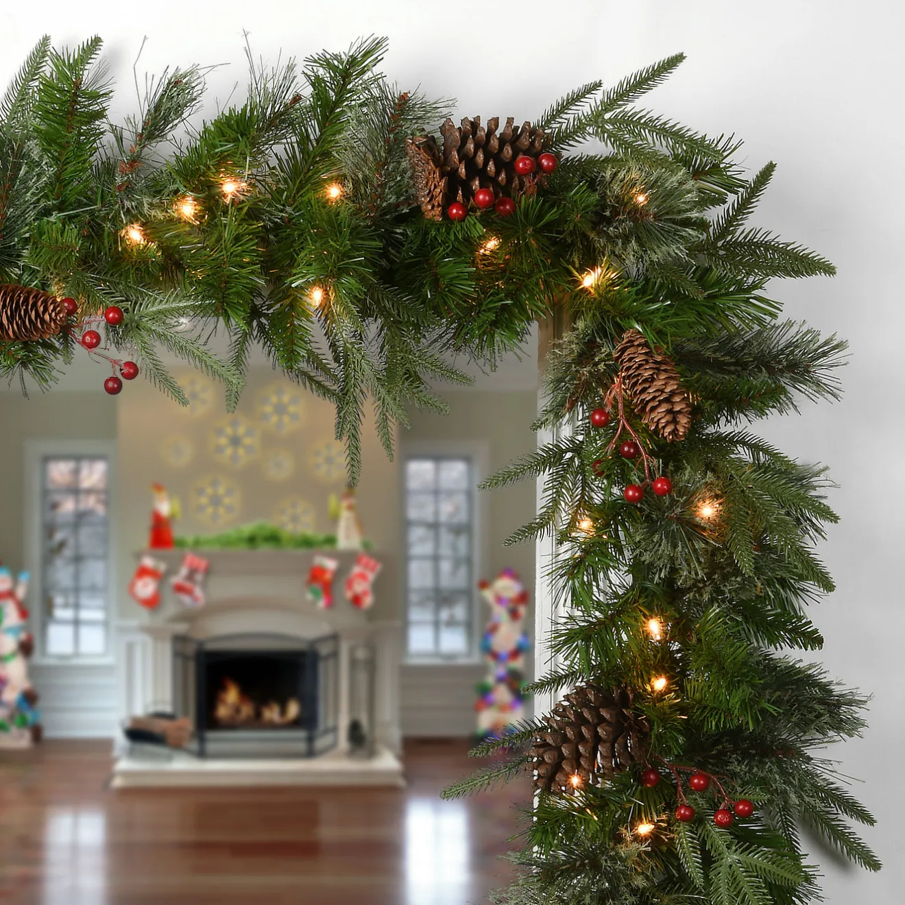 Clearance 9 ft. Pre-Lit Colonial Fir Garland with Clear Lights Pre-Lit Christmas Garlands|7-10 Feet Christmas Garlands