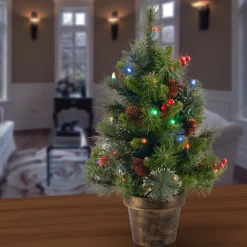 Sale 2 ft. Pre-Lit Crestwood Spruce Tree with Multicolor LED Lights Slim|Pre-Lit