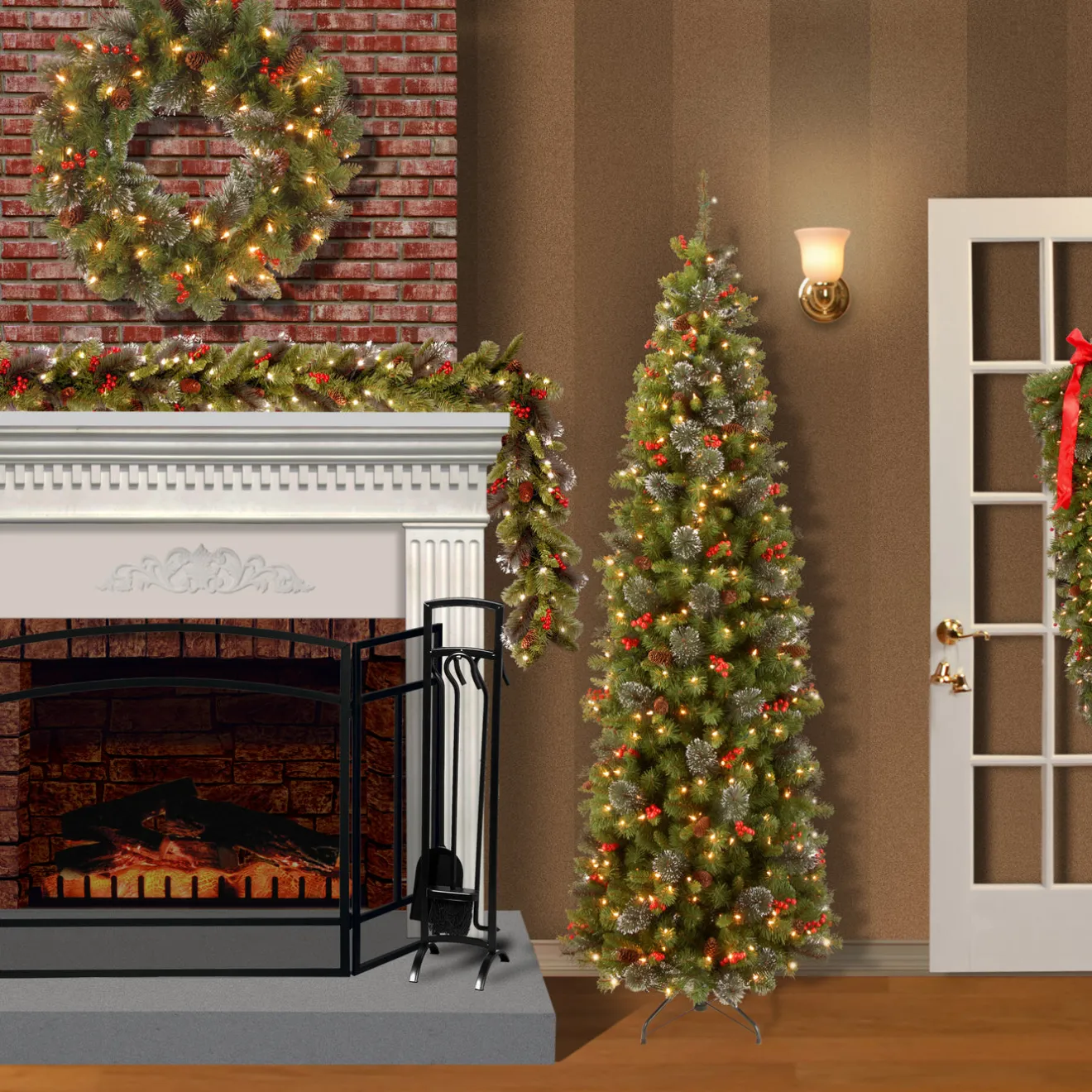 Hot 9 ft. Pre-Lit Crestwood Spruce Garland with LED Lights Pre-Lit Christmas Garlands|7-10 Feet Christmas Garlands