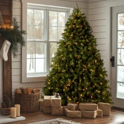 Clearance 7.5 ft. Pre-Lit Deluxe Downswept Douglas Fir Tree with PowerConnect Dual Color LED Lights Full|Pre-Lit