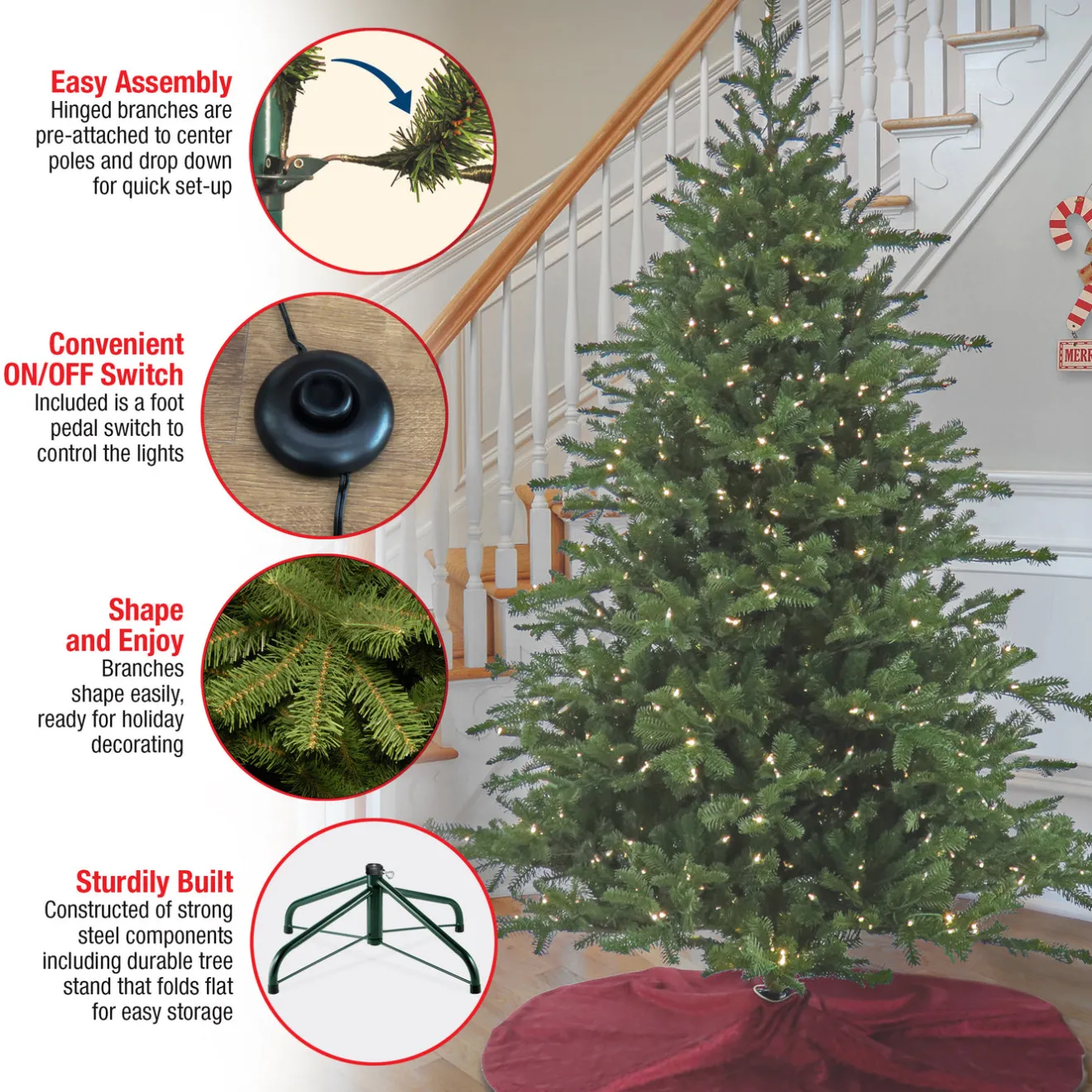 Sale 10 ft. Pre-Lit Douglas Fir Hinged Tree with Warm White LED Lights Pre-Lit|Full