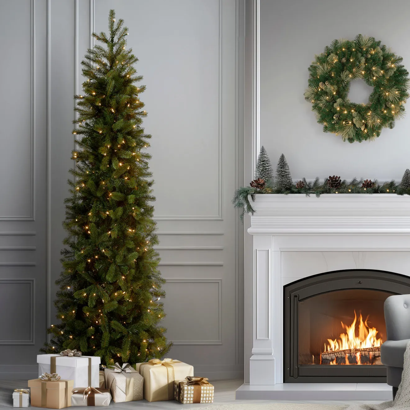 Best 7.5 ft. Pre-Lit Downswept Douglas Fir Pencil Slim Tree with Clear Lights Pre-Lit|7 To 7.5 Feet
