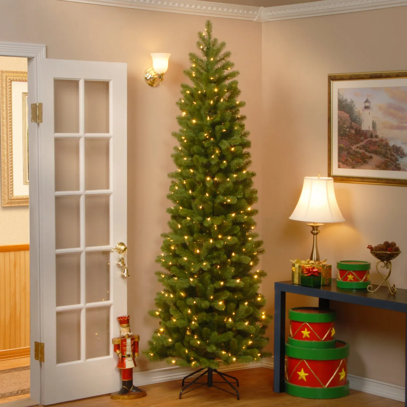 Best 7.5 ft. Pre-Lit Downswept Douglas Fir Pencil Slim Tree with Clear Lights Pre-Lit|7 To 7.5 Feet
