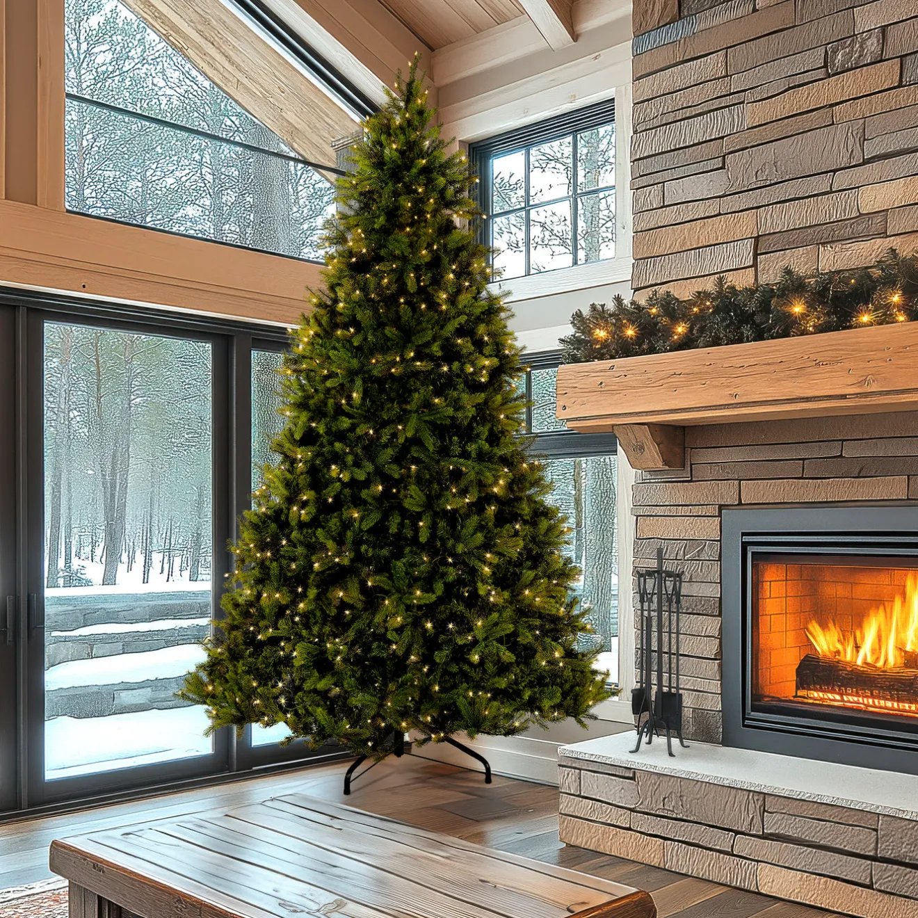 New 12 ft. Pre-Lit Downswept Douglas Fir Tree with Clear Lights Full|Pre-Lit