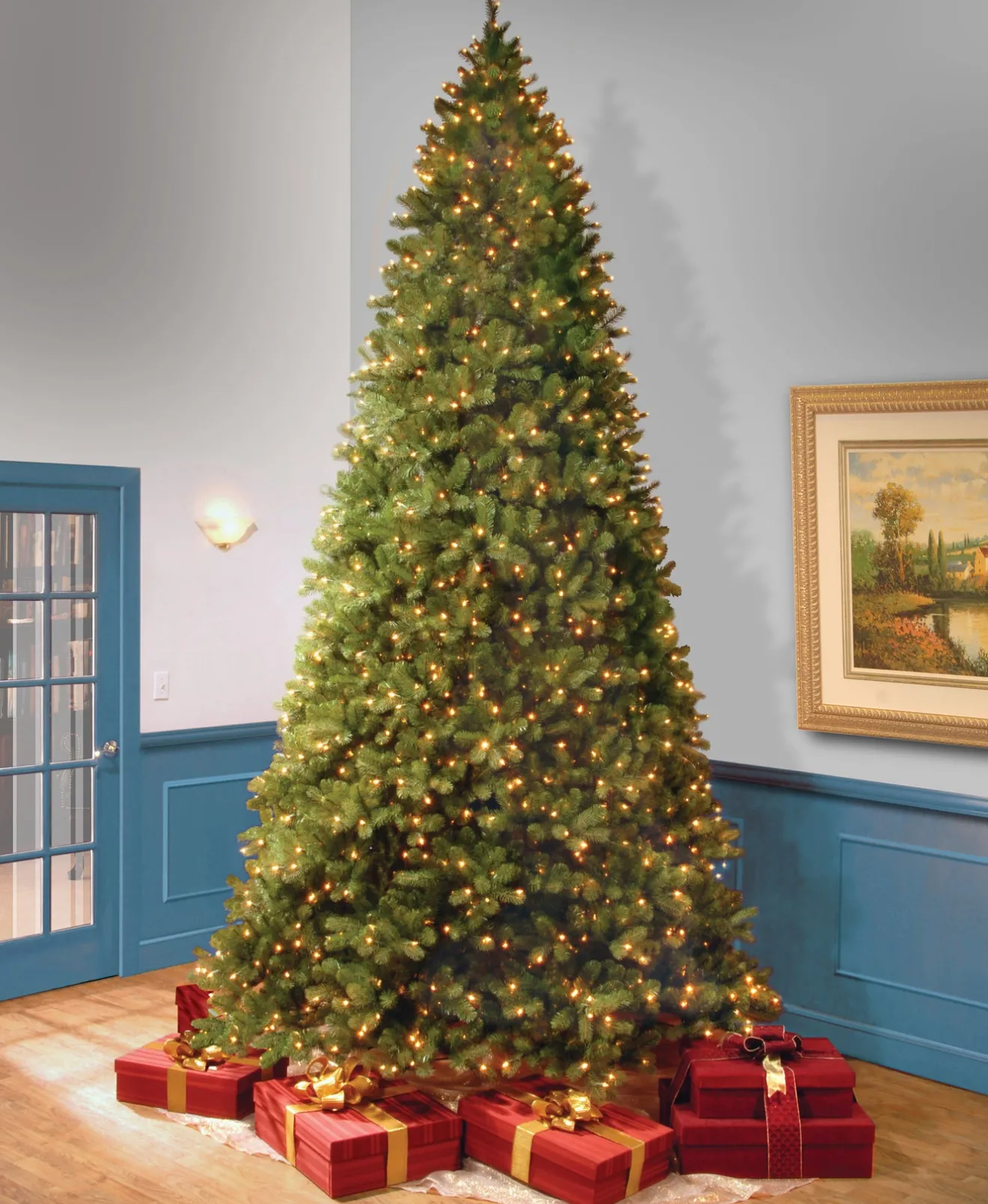 New 12 ft. Pre-Lit Downswept Douglas Fir Tree with Clear Lights Full|Pre-Lit