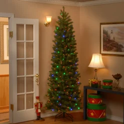 Online 7.5 ft. Pre-Lit Downswept Douglas Fir Pencil Slim Tree with Dual Color LED Lights Pencil Slim|Pre-Lit