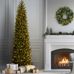 9 ft. Pre-Lit Downswept Douglas Fir Pencil Slim Tree with Dual Color LED Lights Pencil Slim|Pre-Lit
