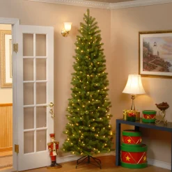 9 ft. Pre-Lit Downswept Douglas Fir Pencil Slim Tree with Dual Color LED Lights Pencil Slim|Pre-Lit
