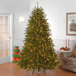 Hot 7.5 ft. Pre-Lit Dunhill Fir Hinged Tree with Clear Lights Full|Pre-Lit