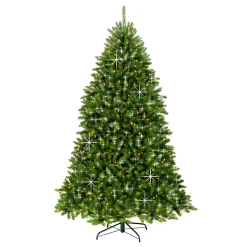 Sale 7.5 ft. Pre-Lit Dunhill Fir Shimmer Tree Silver Tinsel with Dual Color LED Lights Full|7 To 7.5 Feet