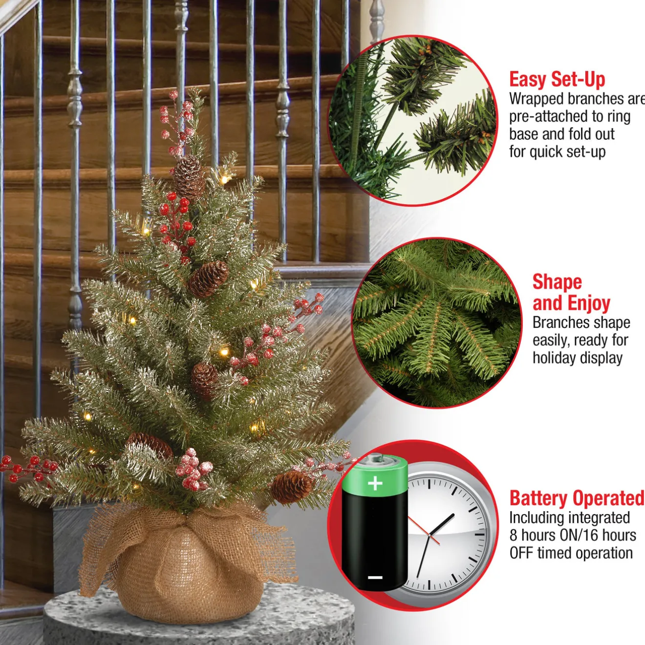 Discount 2 ft. Pre-Lit Dunhill Fir Tree with LED Lights Tabletop|Pre-Lit