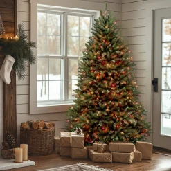 Clearance 7 ft. Pre-Lit Dunhill Fir Tree with Multicolor Lights Full|Pre-Lit