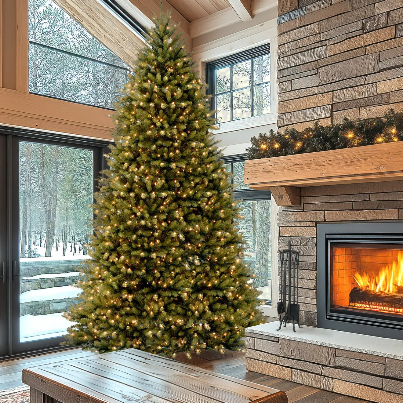 Sale 12 ft. Pre-Lit Dunhill Fir Tree with PowerConnect Dual Color LED Lights Full|10 To 11.5 Feet