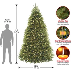Discount 9 ft. Pre-Lit Dunhill Fir Tree with PowerConnect Dual Color LED Lights Full|Pre-Lit