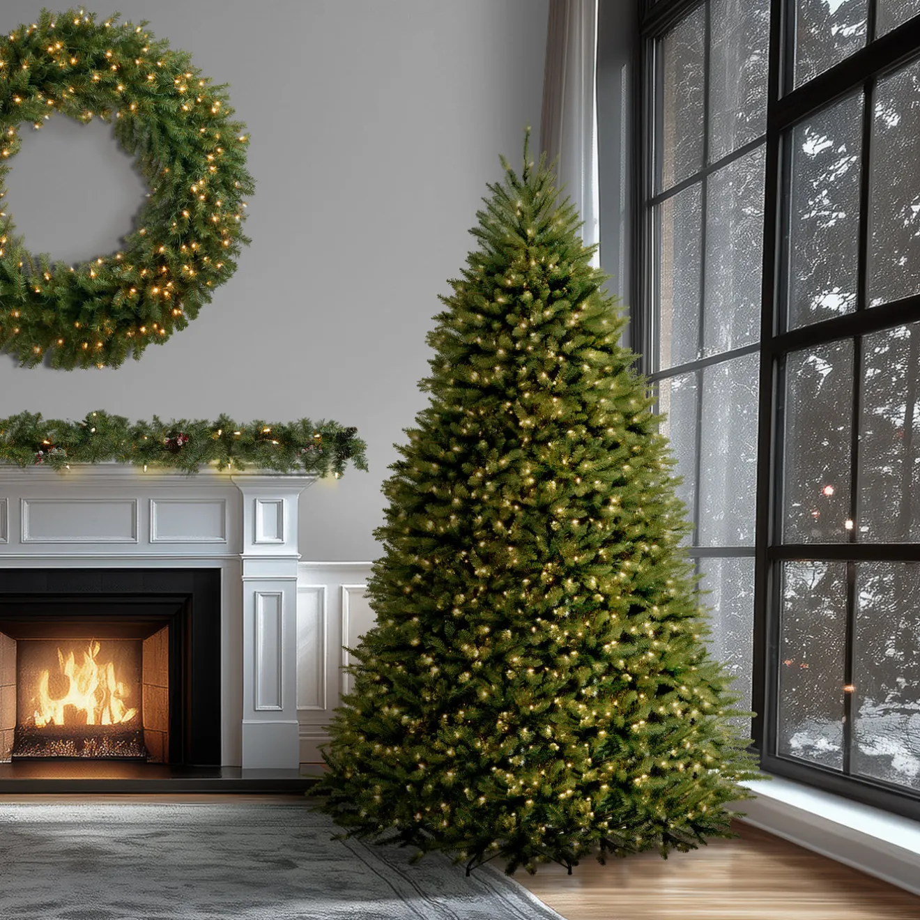 Clearance 9 ft. Pre-Lit Dunhill Fir Tree with 900 Clear Lights Full|Pre-Lit