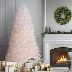 Sale 9 ft. Pre-Lit Dunhill Fir White Tree with Clear Lights Pre-Lit|Full