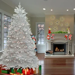 Sale 9 ft. Pre-Lit Dunhill Fir White Tree with Clear Lights Pre-Lit|Full